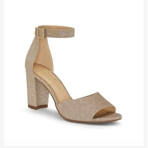 Jessica Simpson Sherron Glittery Champagne Heeled Sandals, 8.5, New Without Box
